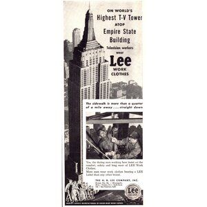 1951 lee Work Clothes Denim Vintage Print Ad Empire State Building NYC Wall Art